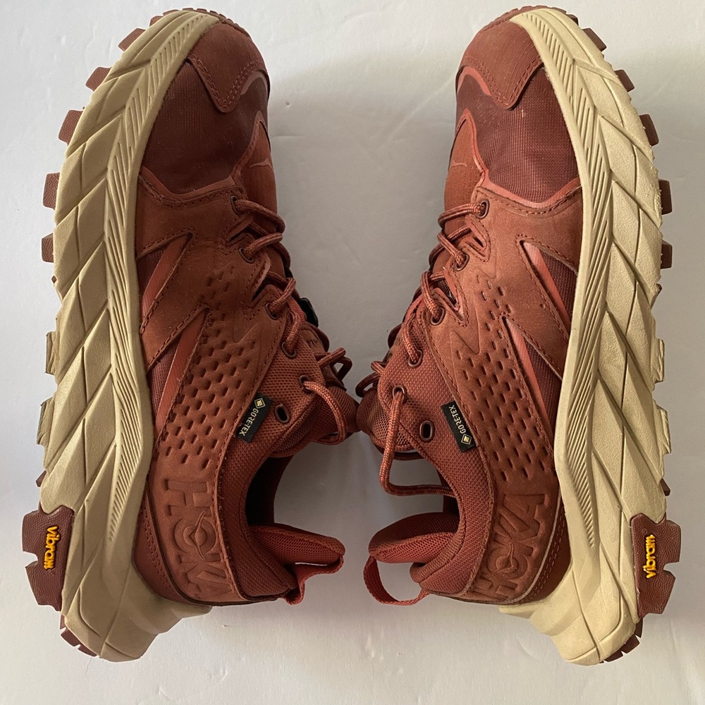 Hoka Women's Rust Red and Tan Trail Sneakers